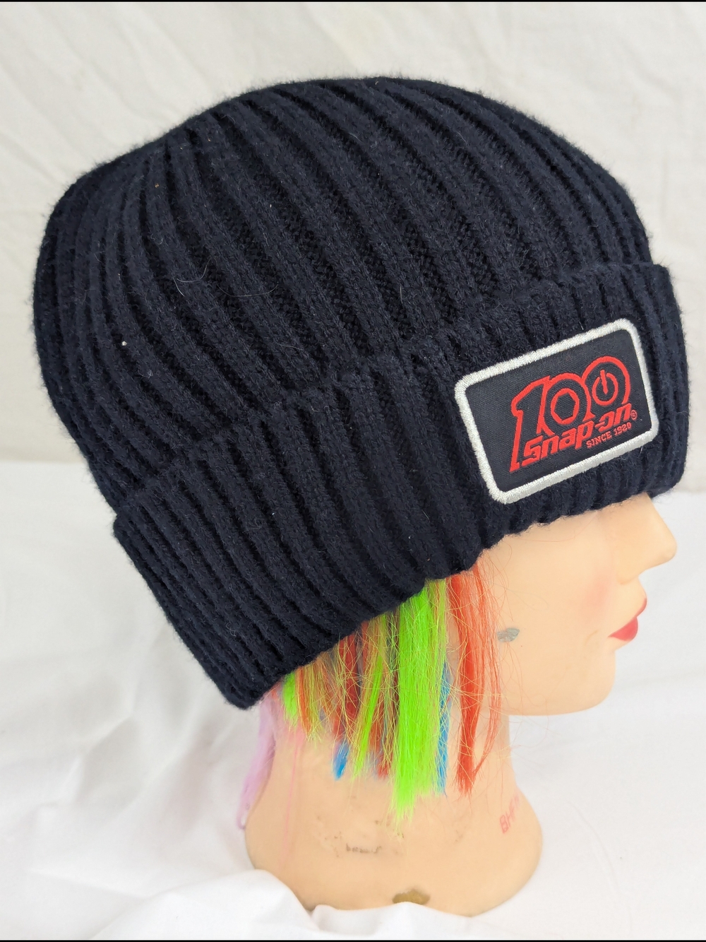 Snap-on 100th Anniversary Black Ribbed Beanie with Red Patch